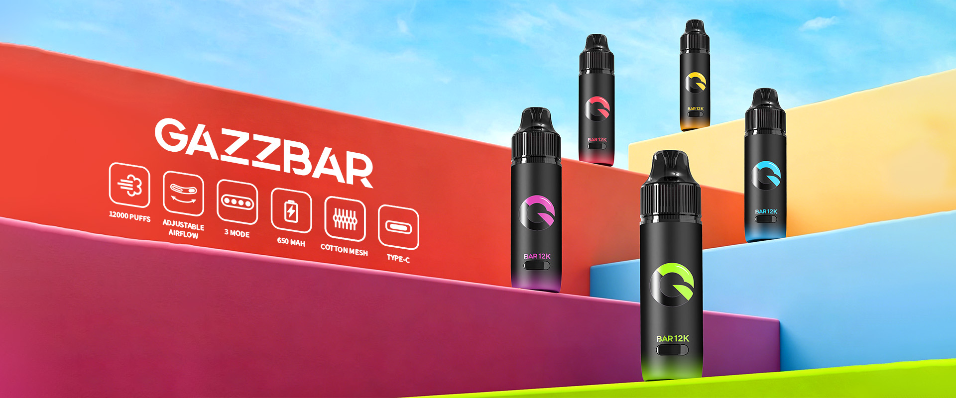 GAZZBAR BAR 12K 12000 Puffs Rechargeable Disposable Vape with Adjustable Airflow & 3 Power Modes

