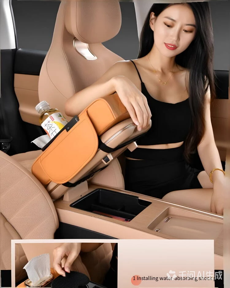 Universal Car Armrest Pad & Storage Box, Center Console Organizer with Tissue Box, Auto Interior Storage Accessories