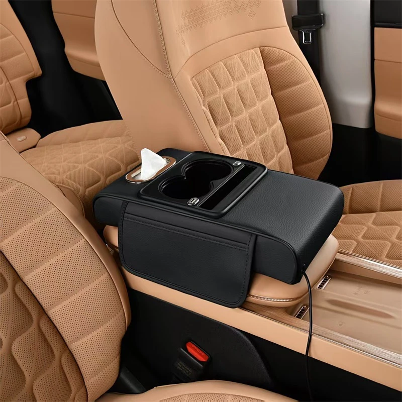 Car Charging Armrest Box, Car Tissue Holder, Universal Extended & Thickened 4-in-1 Heightening Pad
