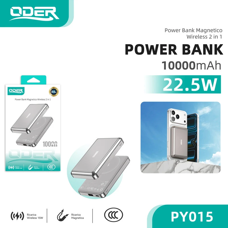 PY015 10000mAh Wireless Power bank Argento