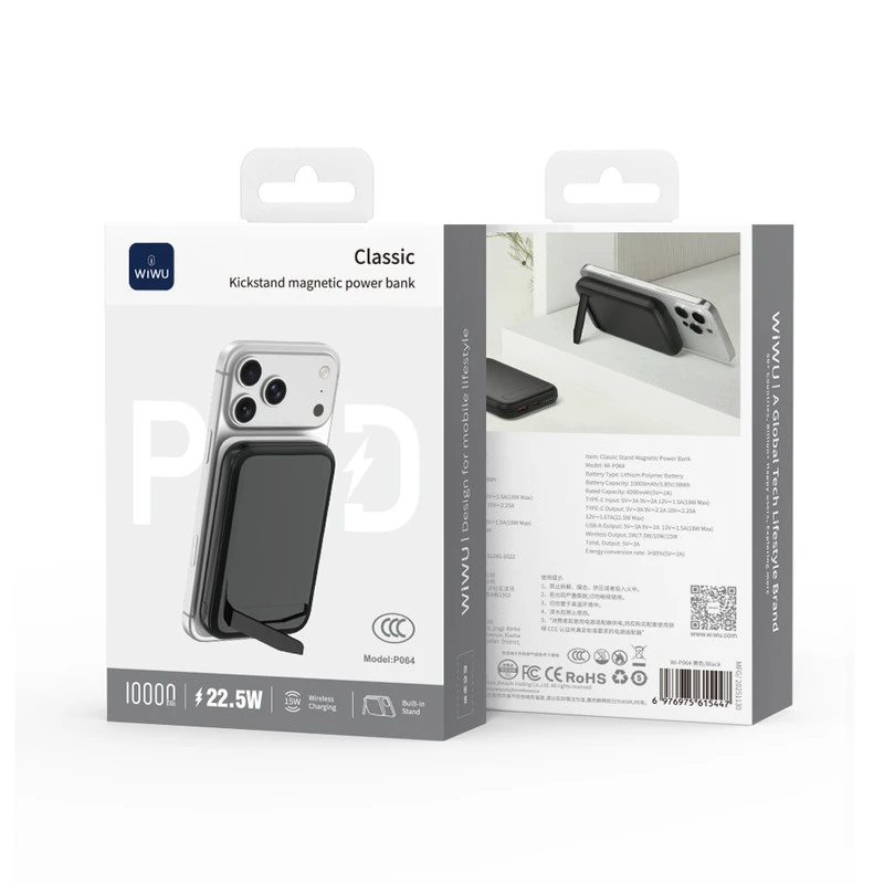 Wi-P064 22.5W 10000mAh Classic Stand Wireless Power Bank Nero