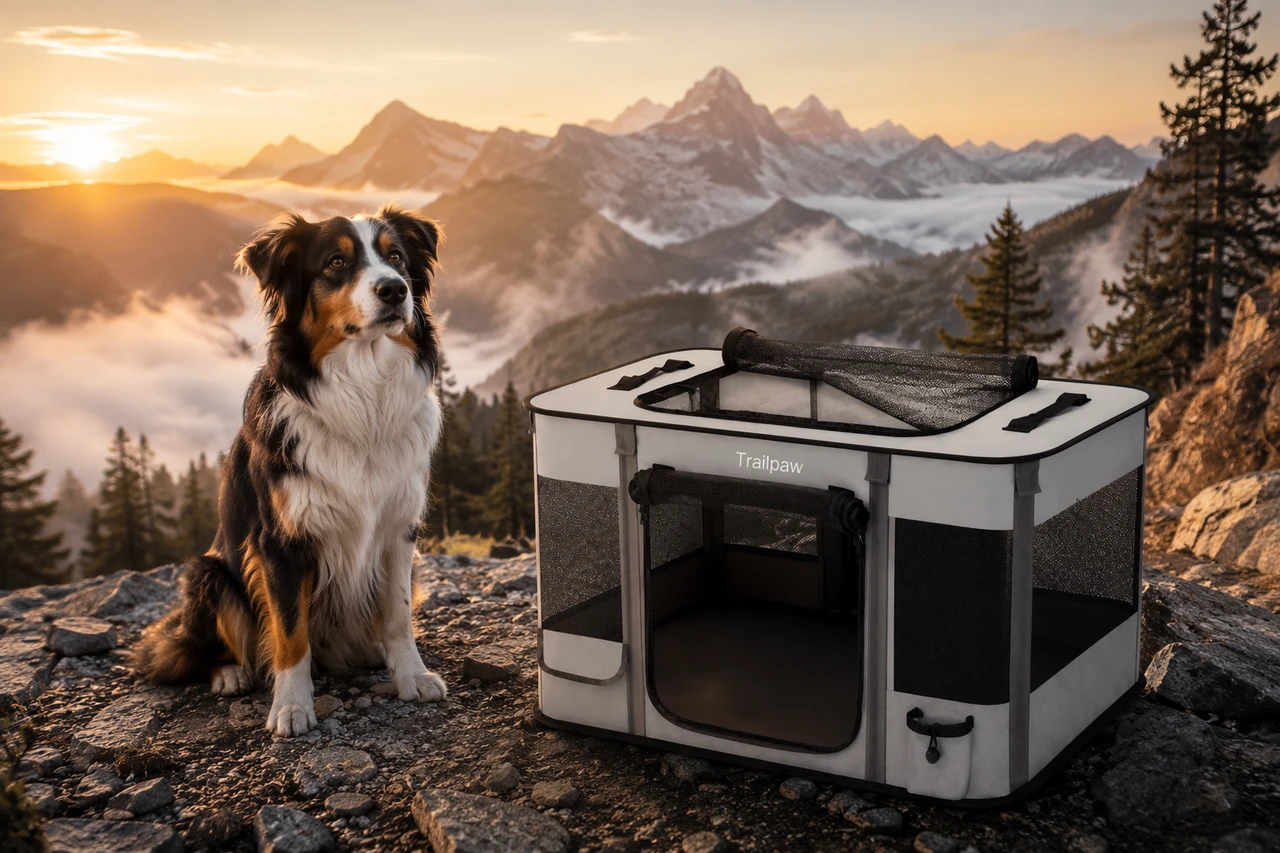 TrailPaw Wild-Haven™ Foldable Portable Pet Playpen — Rugged Waterproof Outdoor Kennel Tent with Retractable Shade Cover
