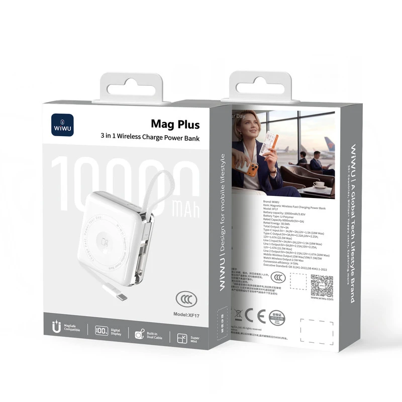 XF17 10000mAh Mag Plus 3 in 1 Wireless Charge Power Bank Bianco