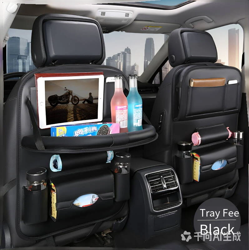 PU Leather & Oxford Fabric Car Seat Back Organizer, Foldable Multi-purpose Auto Rear Seat Storage Bag