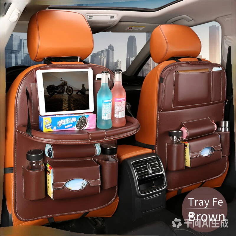 PU Leather & Oxford Fabric Car Seat Back Organizer, Foldable Multi-purpose Auto Rear Seat Storage Bag