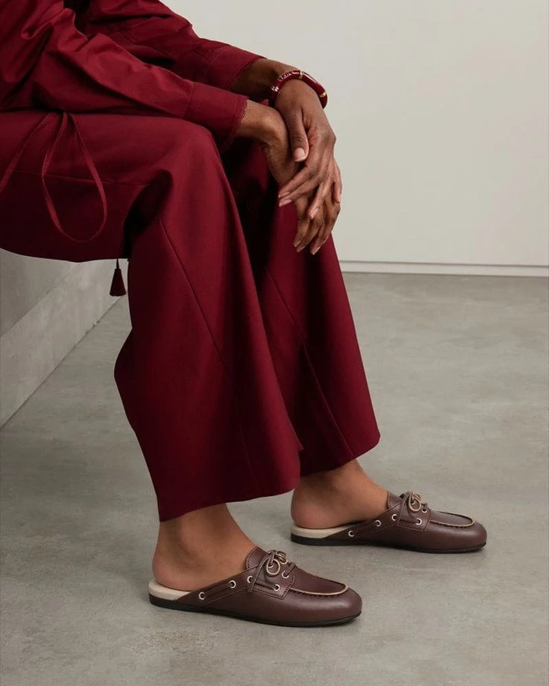 Women's Boat Shoes Brown Leather and Suede Mule