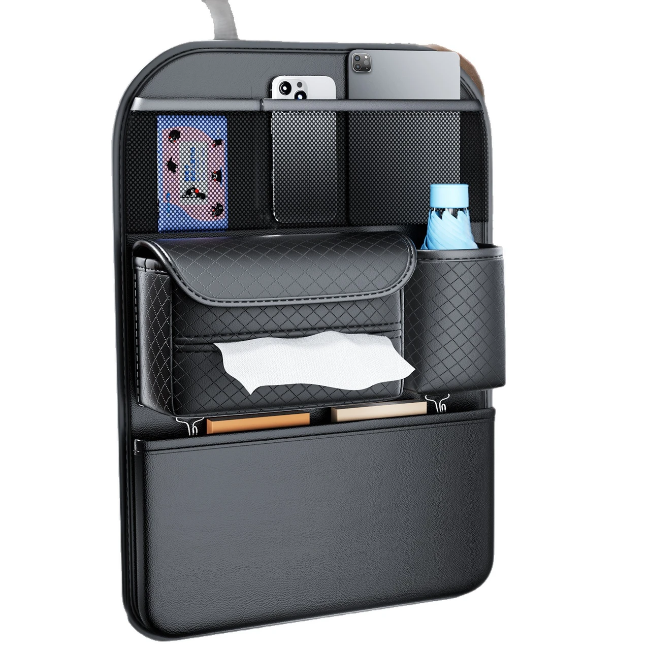 Custom Car Seat Back Organizer, Foldable Dining Tray & Multi-functional Auto Hanging Storage Pouch
