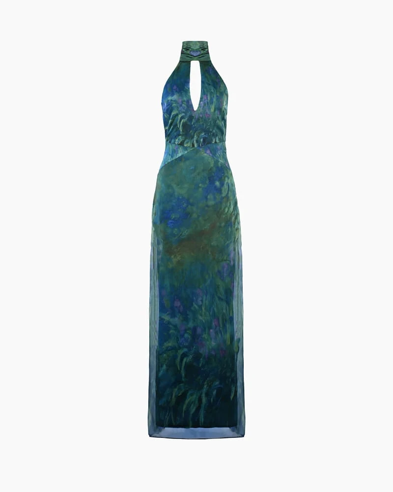 Evening Garden Halter Cutout Maxi Dress