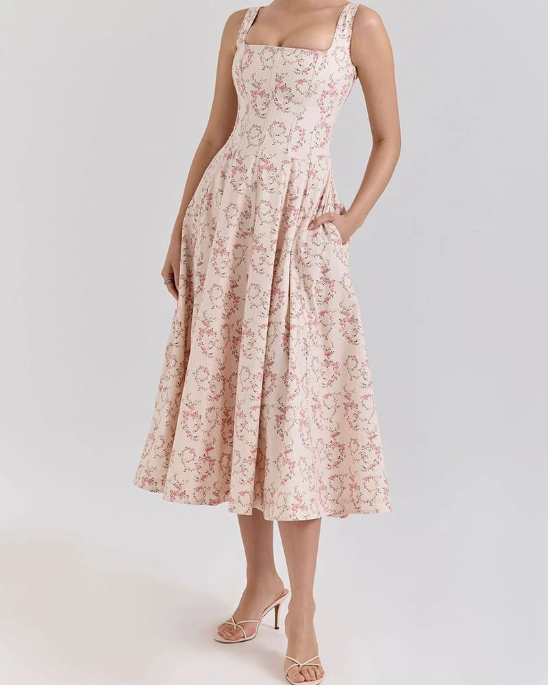 Sweet Floral Lace-back Midi Sundress