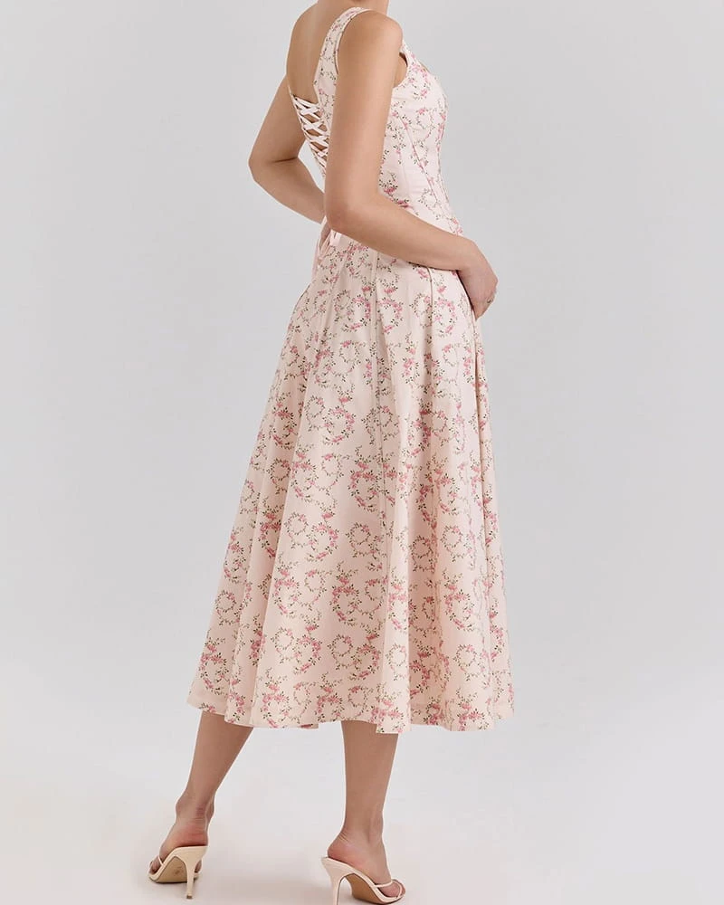 Sweet Floral Lace-back Midi Sundress