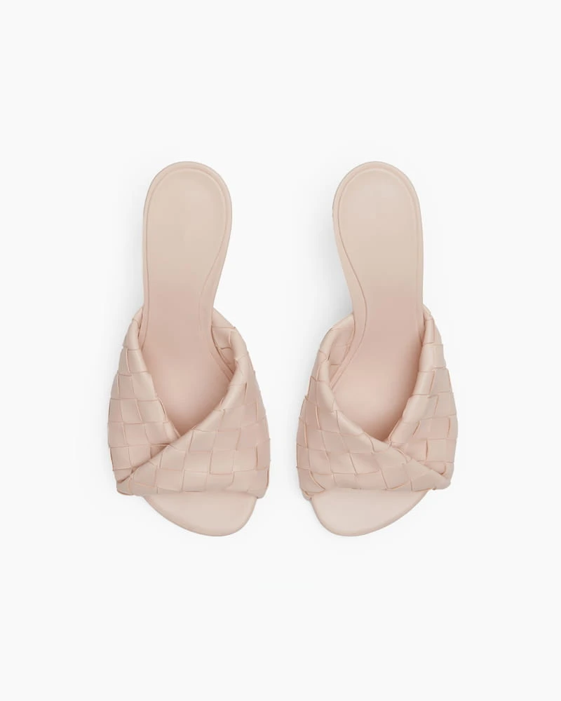 Elegant Evening Woven Leather Heel Mules