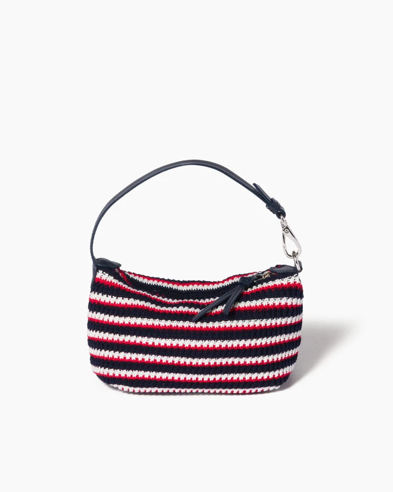 Summer Color-Stripe Crochet Top-Handle Bag