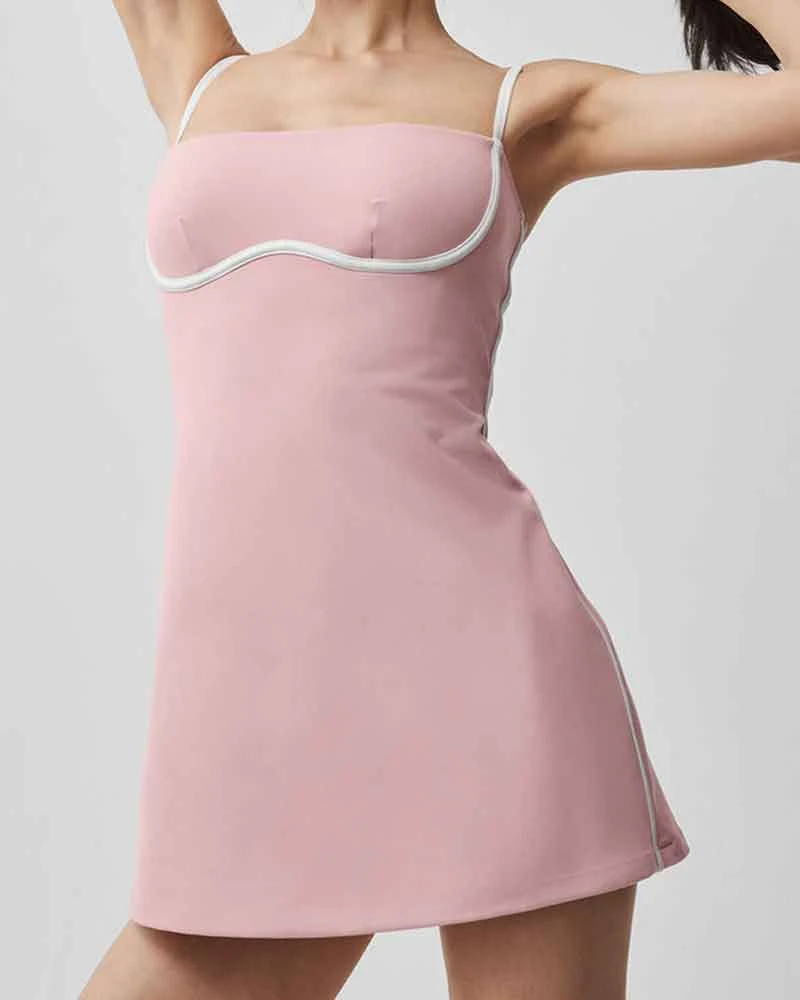 Women’s Contrast Piping High-Stretch Active Mini Dress