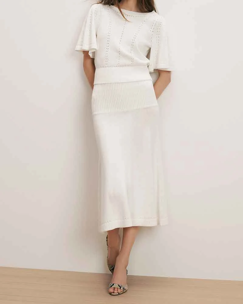 Women’s Off-White Pointelle Knit Fishtail Midi Skirt
