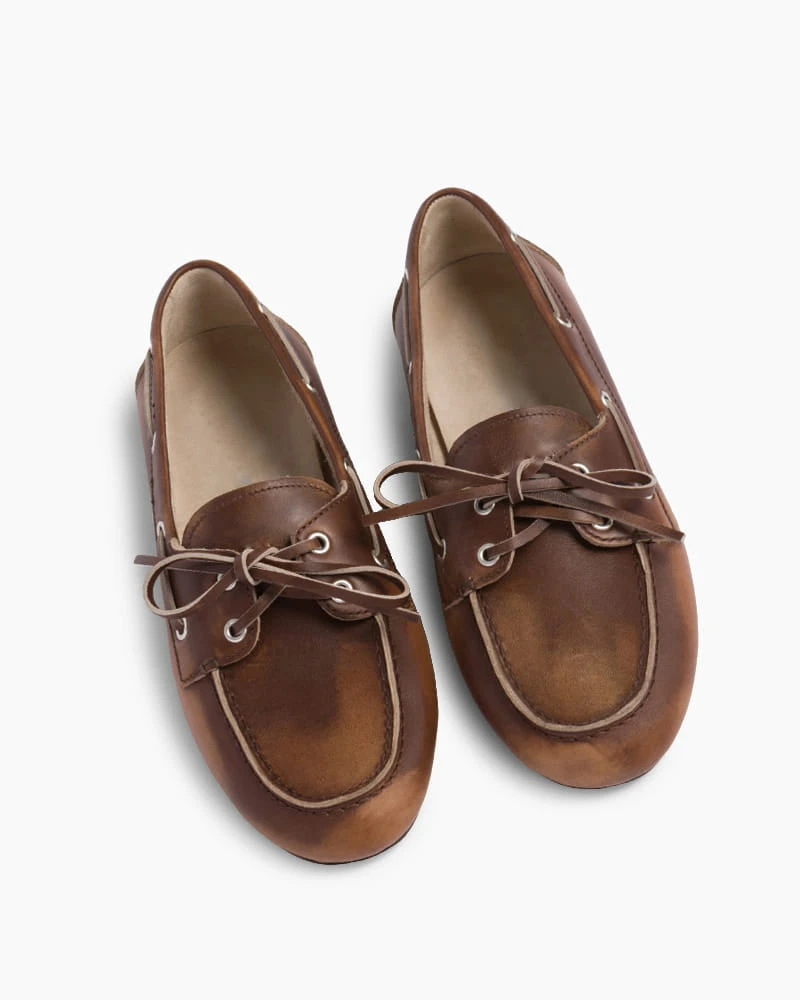 Weekend Marina Style Bleached Leather Deck Loafers