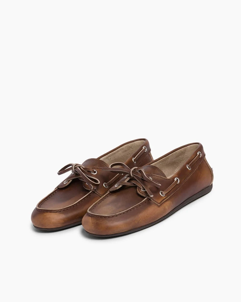 Weekend Marina Style Bleached Leather Deck Loafers