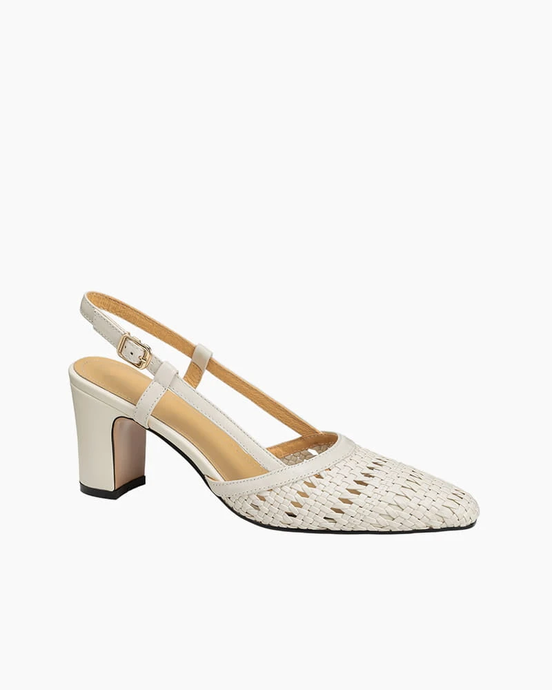 Summer Office Woven Block Heel Slingback Pumps