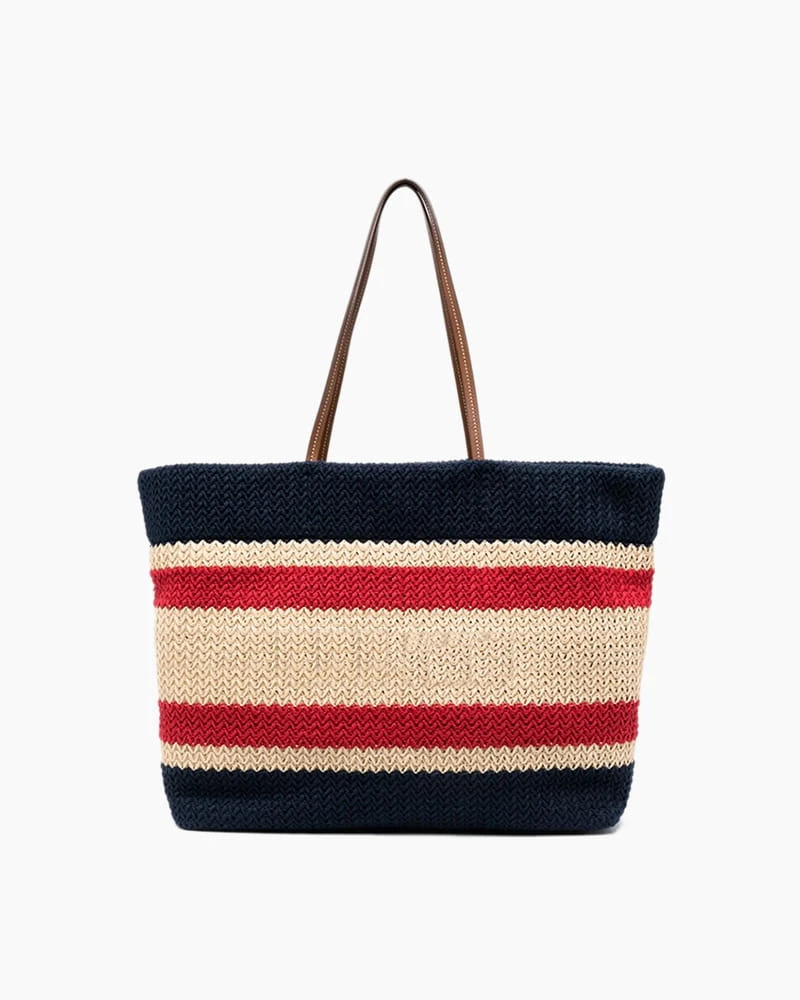 Retro Textured Stripe Knit Tote Bag