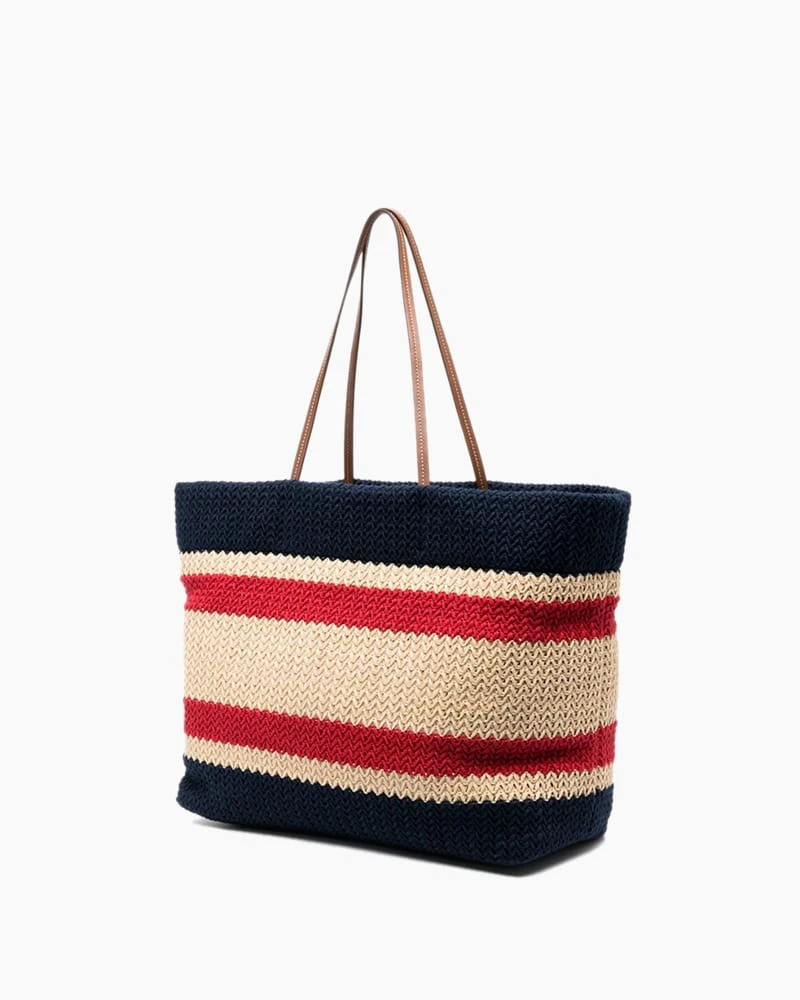 Retro Textured Stripe Knit Tote Bag