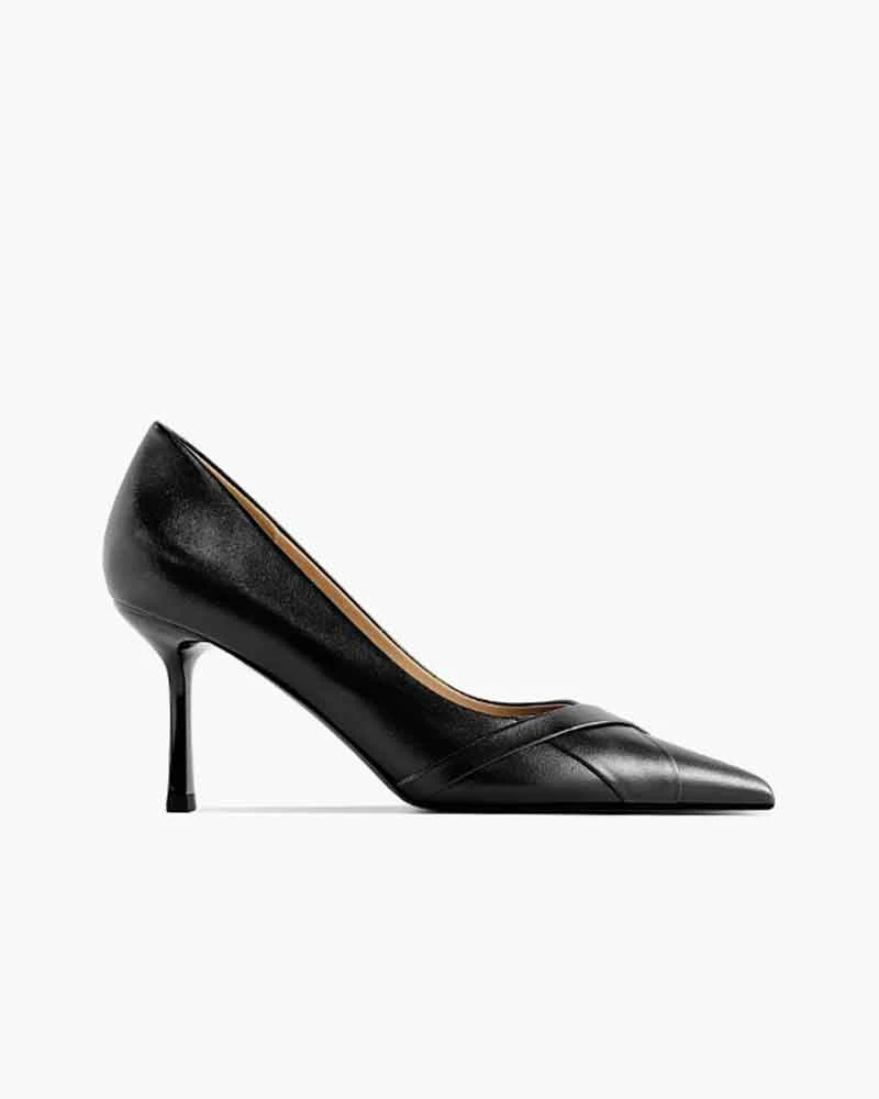 Pointed-Toe Paneled Mid-Heel Pumps