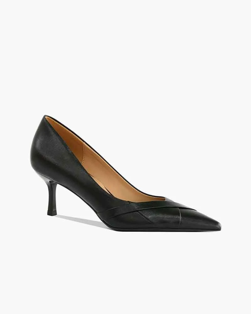 Pointed-Toe Paneled Mid-Heel Pumps