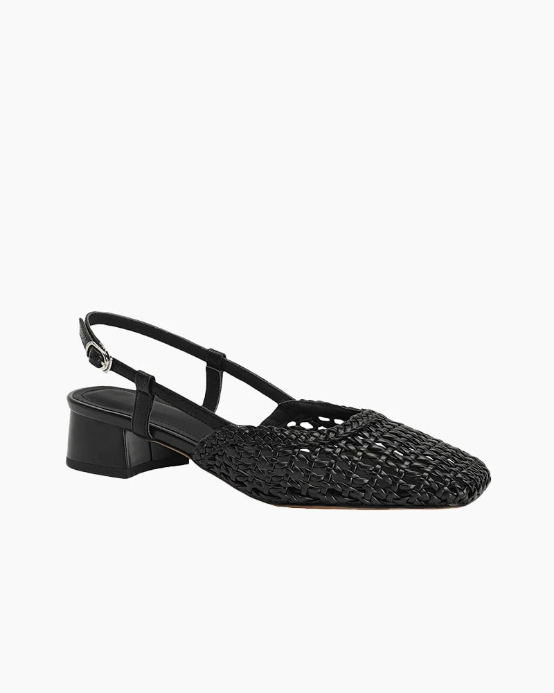 Woven Buckle Strap Slingback Chunky Heel Sandal