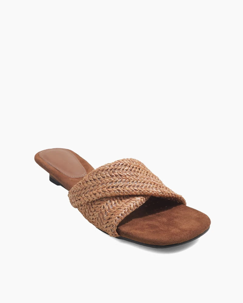 Cross-Strap Woven Open-Toe Slide Sandals