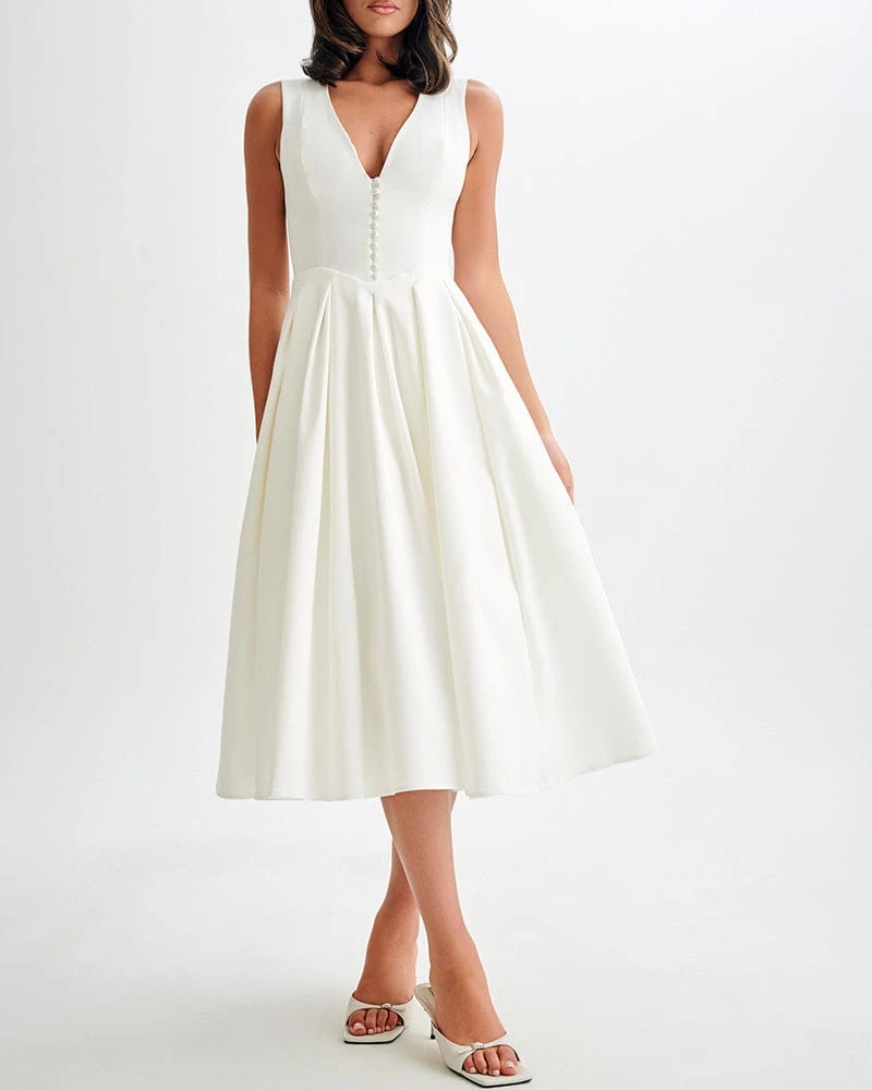 white dress with yellow polka dots Dot Summer Girl red evening wedding dress Back keyhole and button White Gown | Kailtin Size:7T --- Chest = 26 inches/ Waist = 25 inches/ Hollow to knee = 27 inches