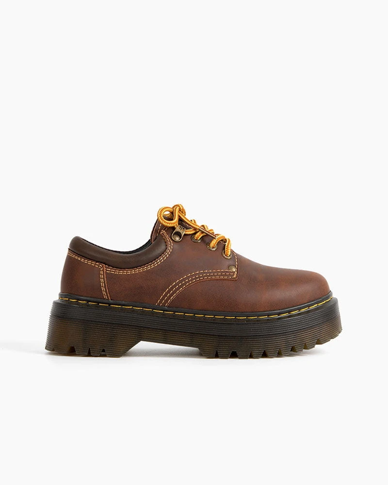 Women's Heavy Duty Brown Leather Platform Shoes