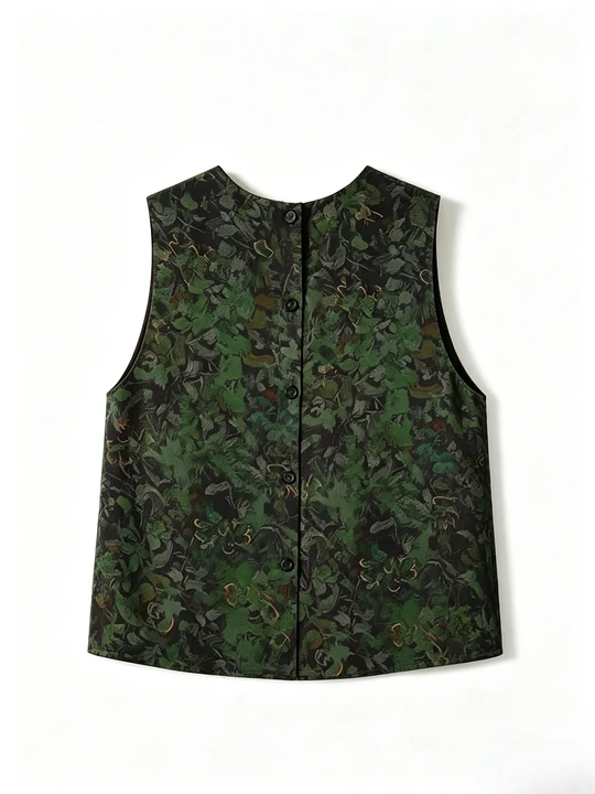 New Chinese style sleeveless top with red cloud print