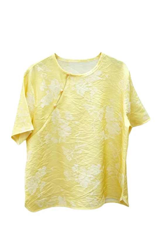 New Chinese style jacquard round neck short-sleeved top