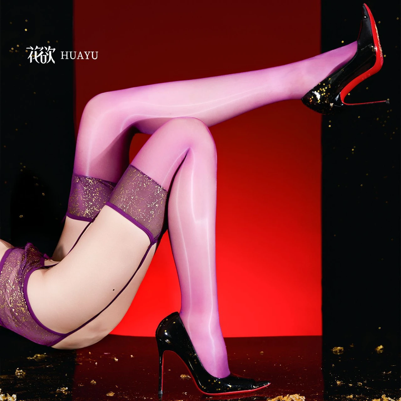 TTYPFS Shimmer Lace Garter Panty with Glossy Over-the-Knee Stockings — Bold & Glamorous Lingerie Set