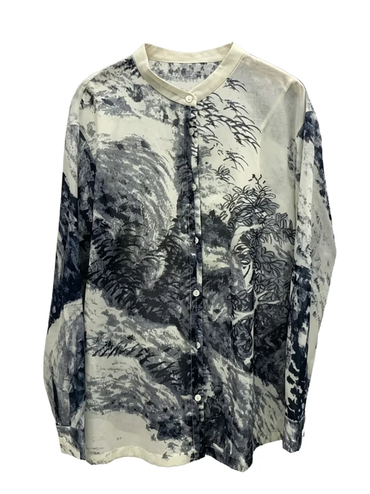 Chinese style ink painting print high-density cotton top