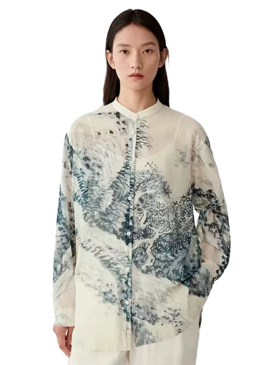 Chinese style ink painting print high-density cotton top