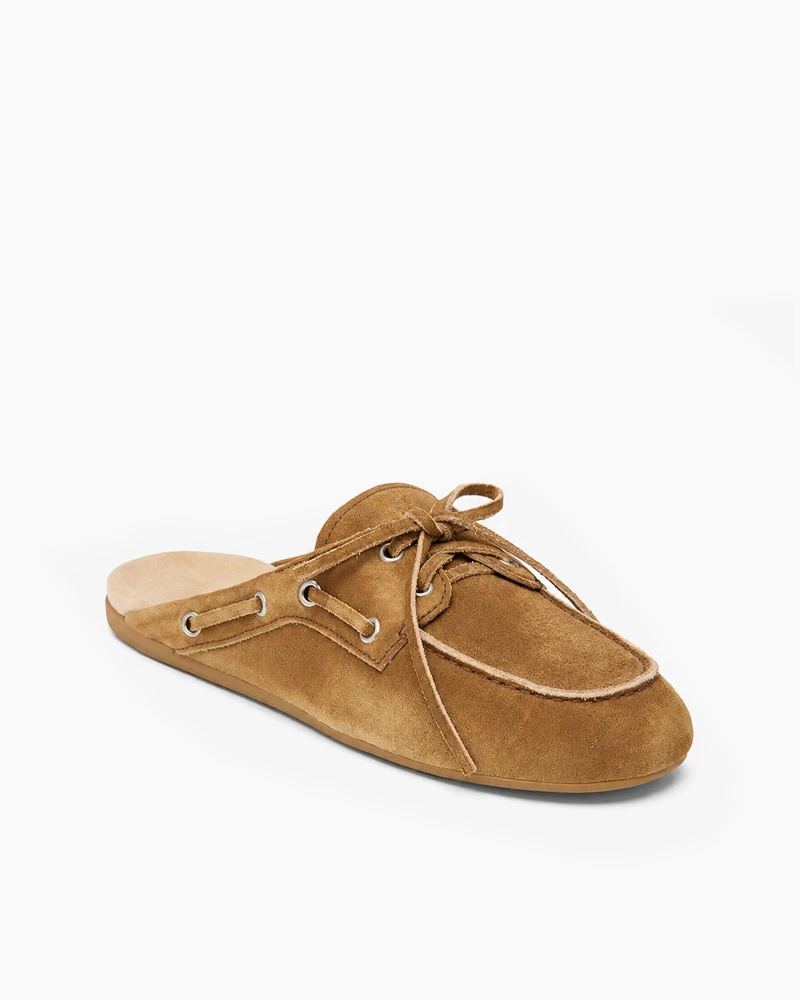 Women's Boat Shoes Brown Leather and Suede Mules