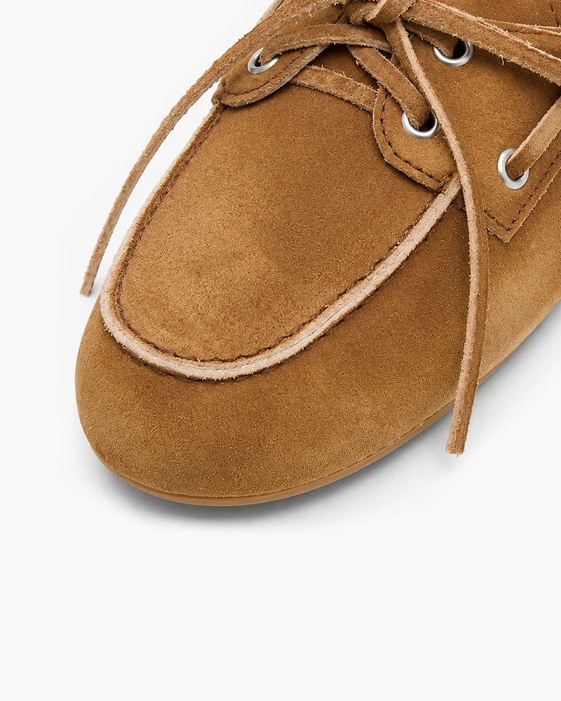 Women's Boat Shoes Brown Leather and Suede Mules