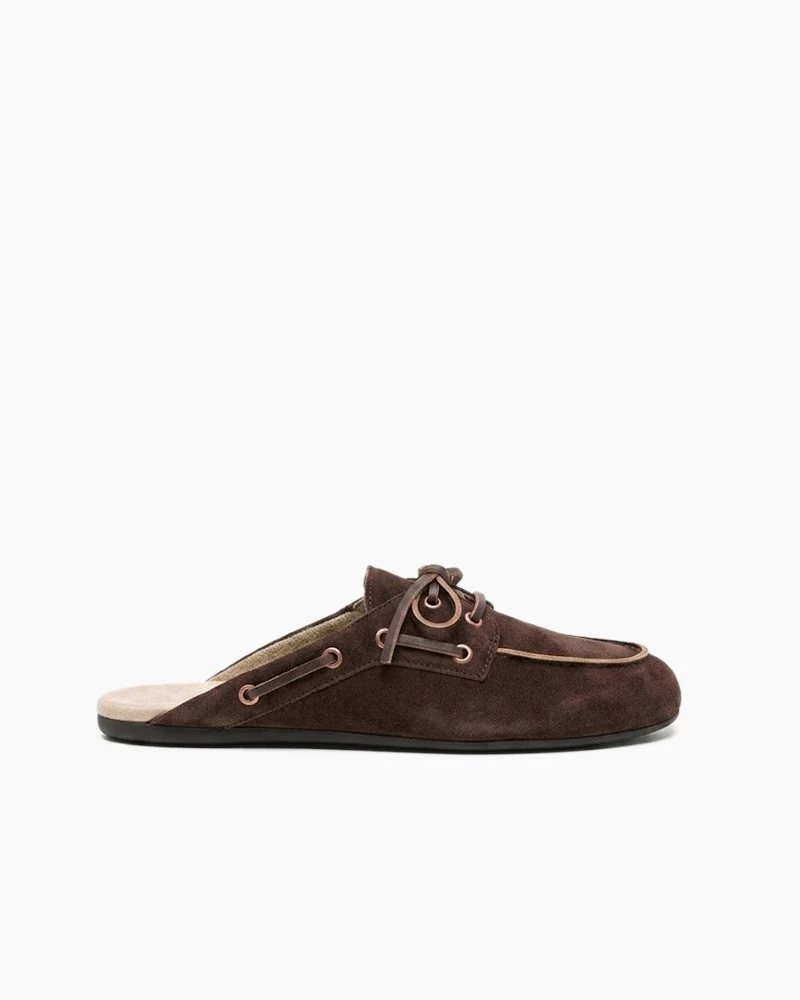 Women's Chocolate Coastal Suede Leather Slip-On Flat Mules