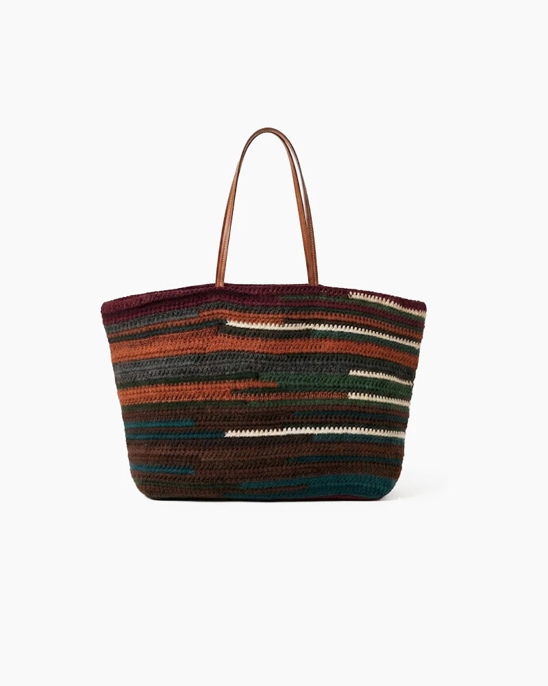 Dark Rainbow Striped Crochet Tote Bag