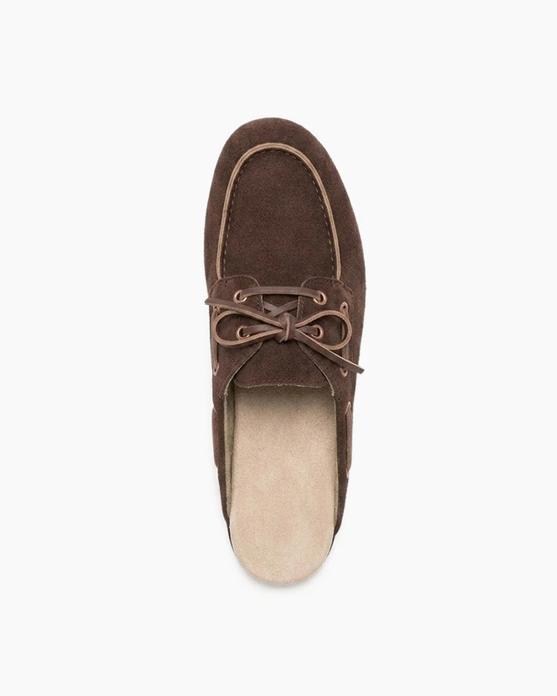 Women's Chocolate Coastal Suede Leather Slip-On Flat Mules