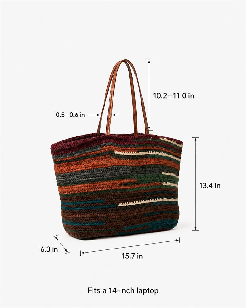 Dark Rainbow Striped Crochet Tote Bag