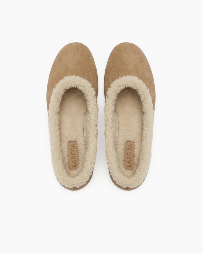 Women's Cozy Fur Trim Ballet Flats-Chestnut Suede