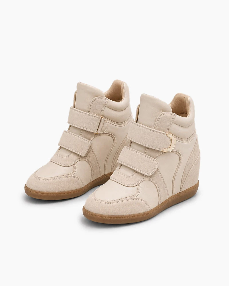 Urban Street Wedge High Top Walking Sneakers-Beige