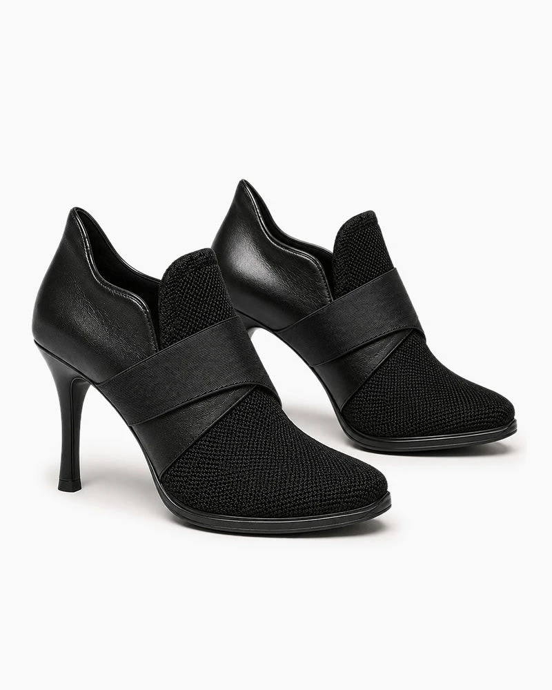 Urban Office Leather Knit High Heel Sneakers