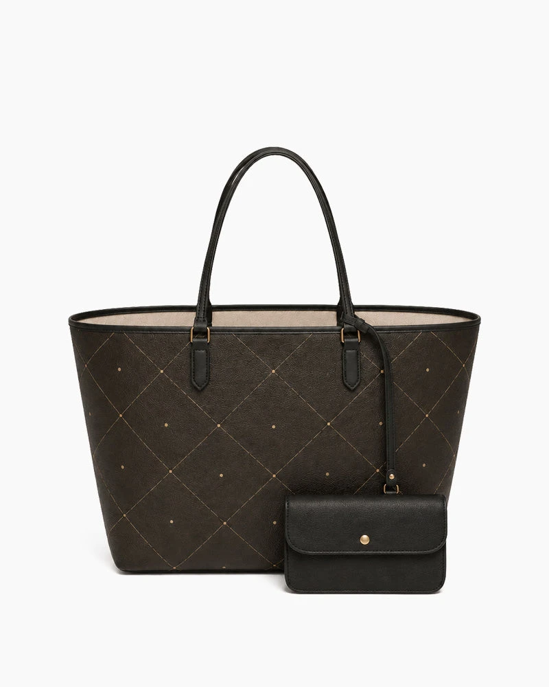 Minimalist Daily Commuter Large Tote With Pouch-Brown