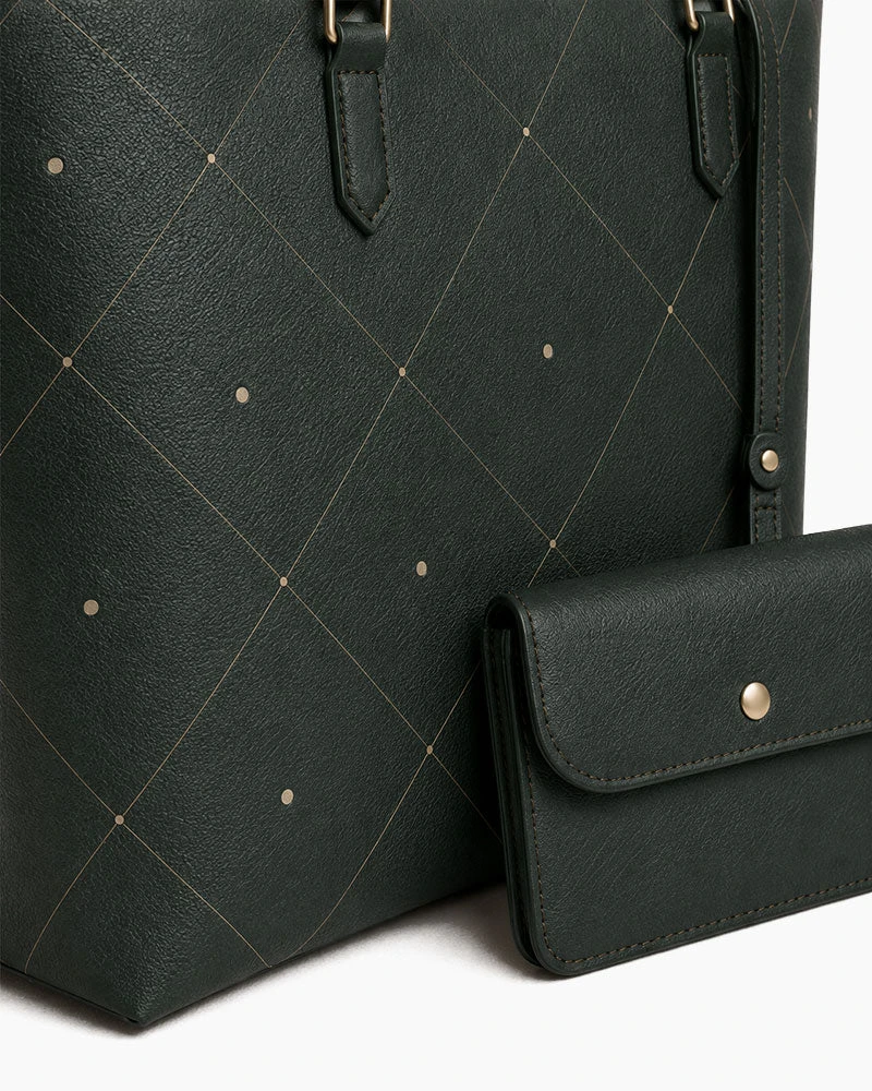 Minimalist Daily Commuter Large Tote With Pouch-Green