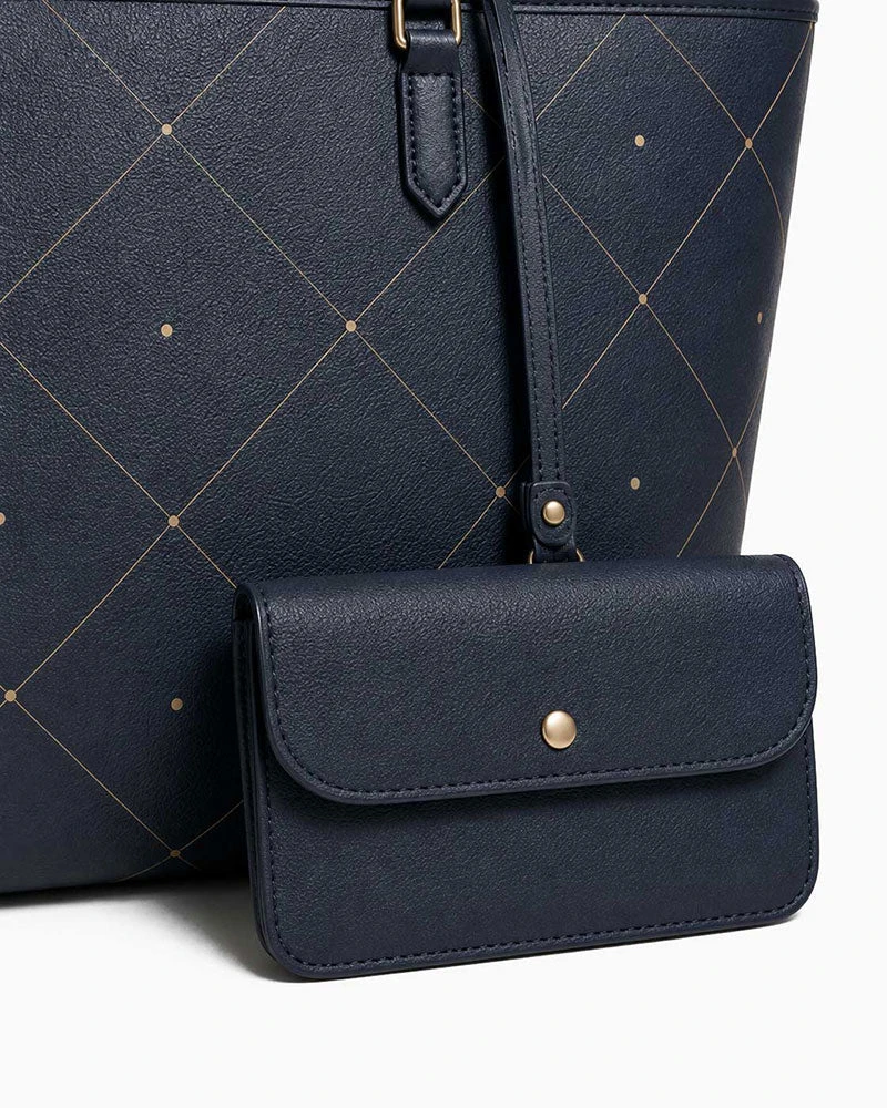 Minimalist Daily Commuter Large Tote With Pouch-Navy