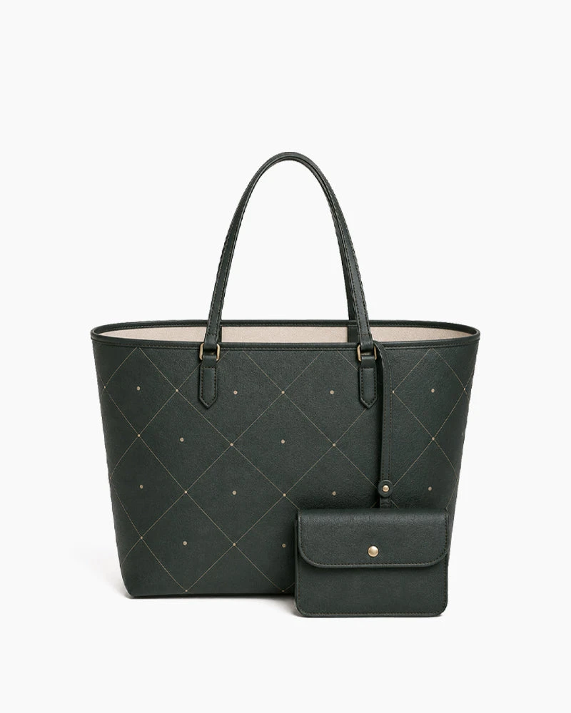 Minimalist Daily Commuter Large Tote With Pouch-Green