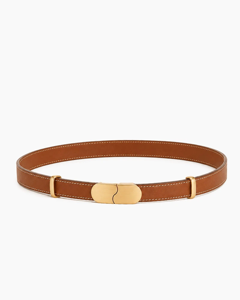 Minimalist Leather Wrap Belt with Gold-Tone Clasp