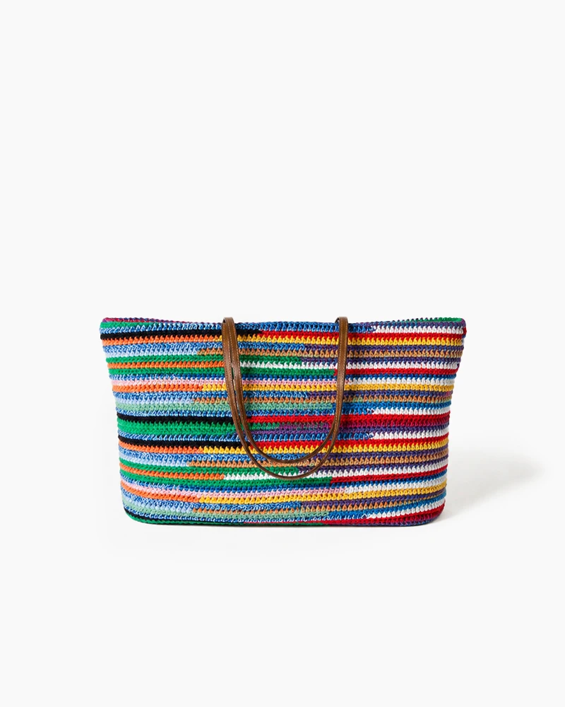Summer Multicolor Striped Crochet Shoulder Tote Bag