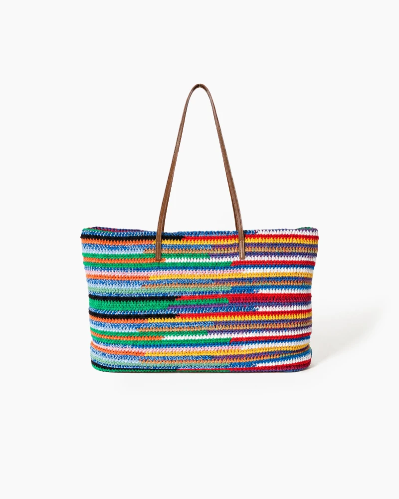 Summer Multicolor Striped Crochet Shoulder Tote Bag